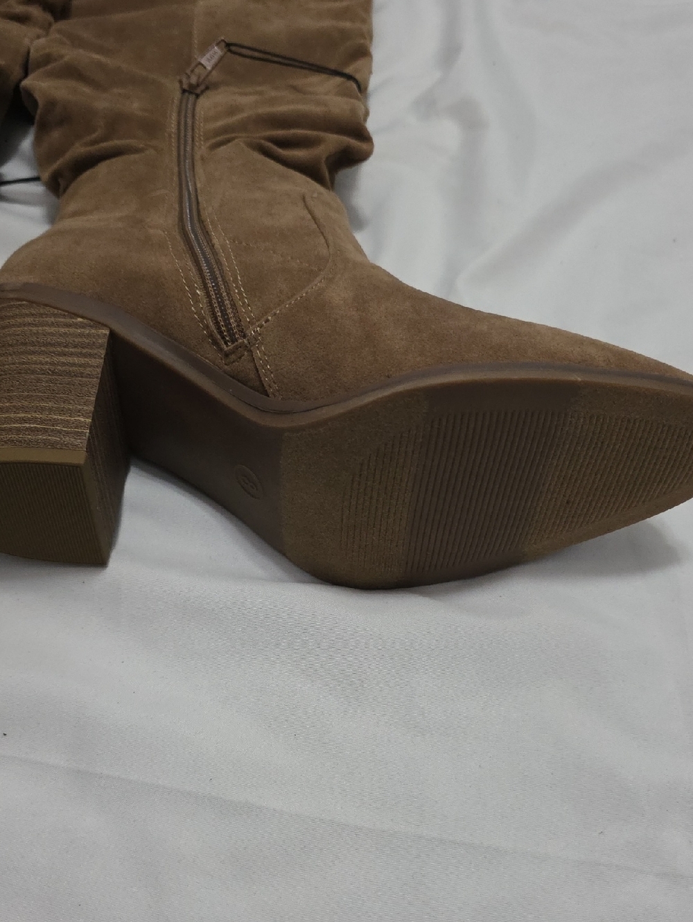 Women's Tan Suede Slouch Knee Boots - Classic Winter Style - Picture 5 of 7